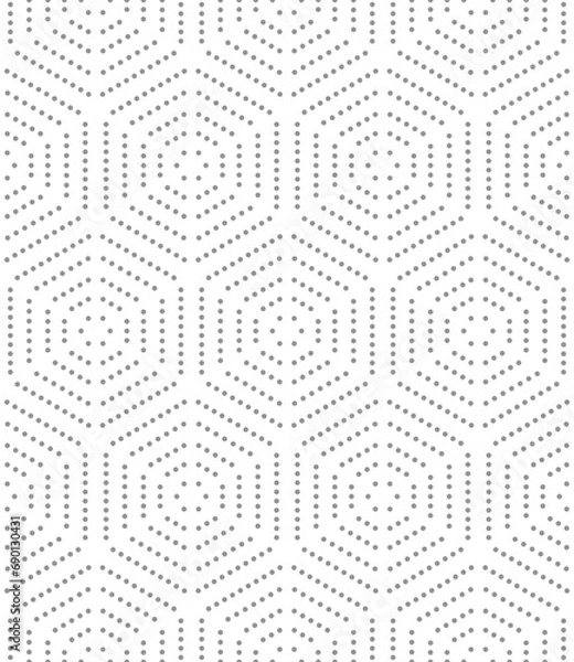 Fototapeta Geometric repeating ornament with hexagonal dotted grey elements. Geometric modern ornament. Seamless abstract modern pattern