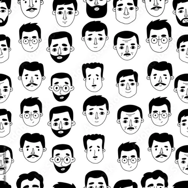 Obraz Seamless pattern doodle men face