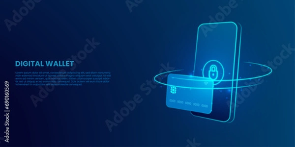 Obraz Perspective internet banking app for Online payment security transaction via credit card. Digital protection, transfer pay protection. Vector Illustration