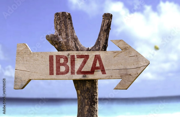 Fototapeta Ibiza sign with a beach on background