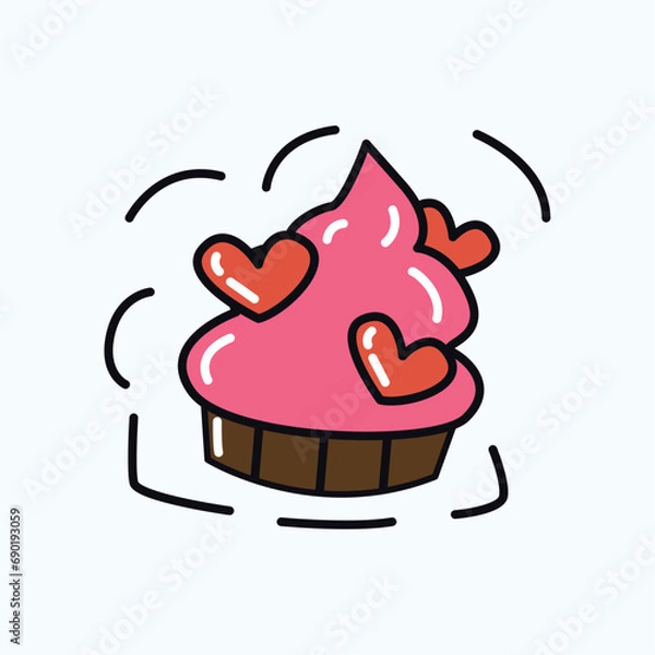 Fototapeta Love element of colorful set. A delightful love-themed illustration with a colorful design feature an outlined cake adorned with romantic decoration. Vector illustration.