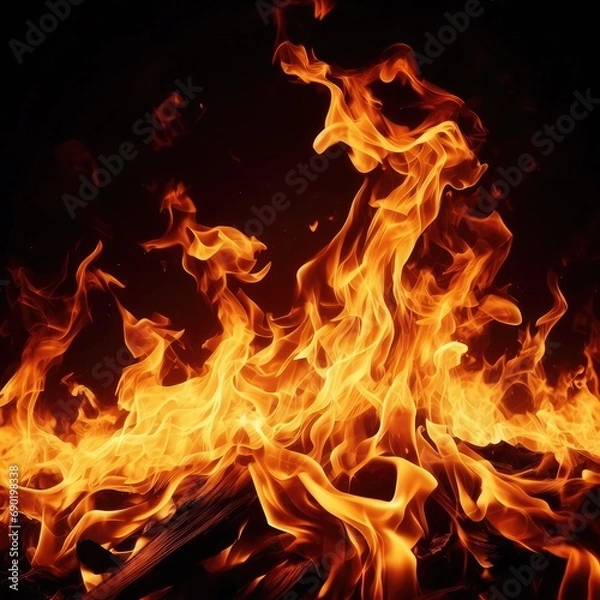 Fototapeta fire flames with glowing particles isolated on black background