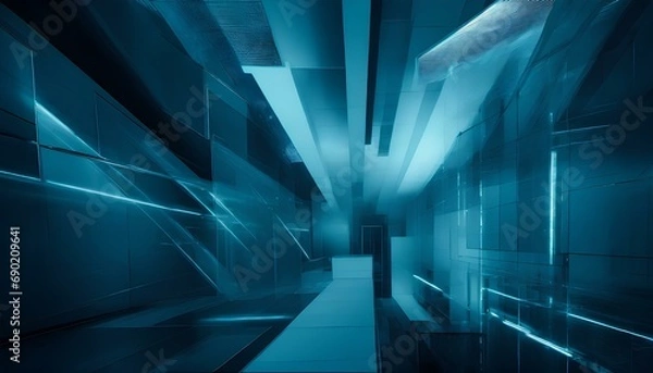 Fototapeta Explore a cybernetic dreamscape in this abstract background. Dark tones, blurred geometry, and dynamic lights and shadows converge for an avant-garde visual journey.