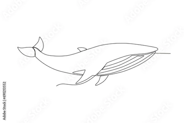 Obraz Single continuous line drawing of shale for aquatic logo identity. Beautiful mascot concept for under water show icon. One line draw graphic design vector illustration
