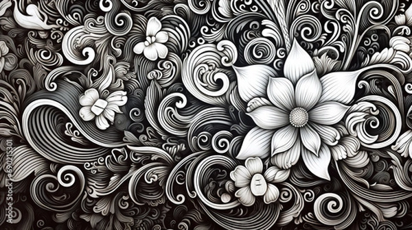 Fototapeta Abstract floral pattern in black and white colors