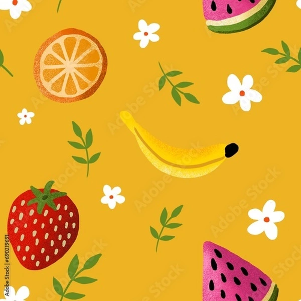 Obraz Seamless 2D fruit illustration background