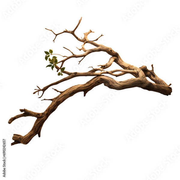 Fototapeta bare tree branch isolated. Tree branch without leaves. Brown dry twig isolated on transparent