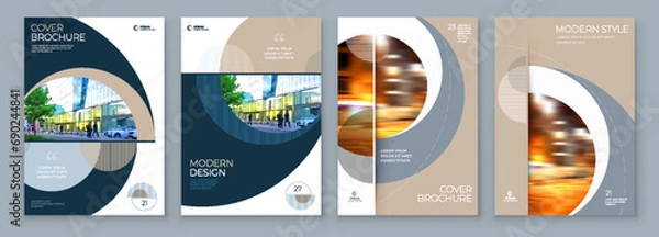 Fototapeta Brochure Template Layout Design Set Corporate Business Annual Report Catalog Magazine Flyer Mockup Creative Modern Bright Concept Circle Round Beige Luxury Shape
