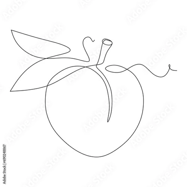 Fototapeta Continuous one single line drawing of peach fruit icon vector illustration concept
