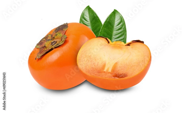 Obraz ripe persimmons with leaf isolated on transparent