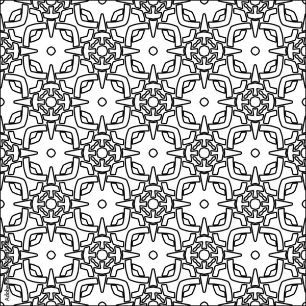 Fototapeta 
Black lines on white background.
Wallpaper with figures from lines. Abstract patterns. Black  pattern for web page, textures, card, poster, fabric, textile. Monochrome design. 