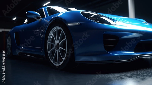 Fototapeta Blue car on black background sport car wallpaper 