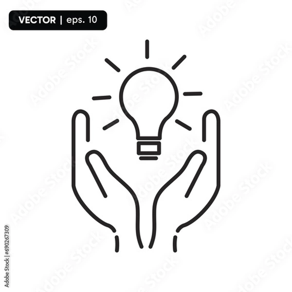 Obraz light bulb icon, two hands holding up a light bulb icon, the icon indicates having an idea. vector eps 10