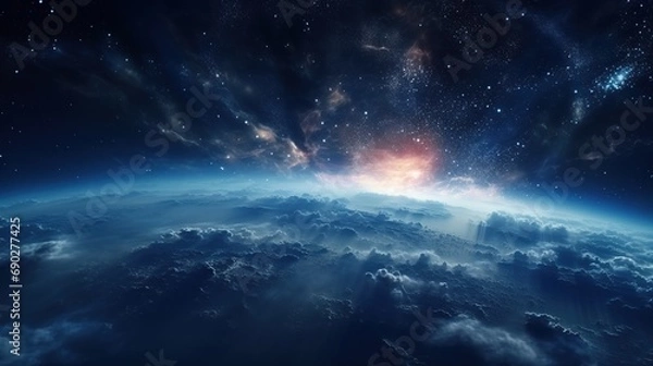 Fototapeta Beautiful view of planet earth from the space at night. Astrology and science concept. Generative AI