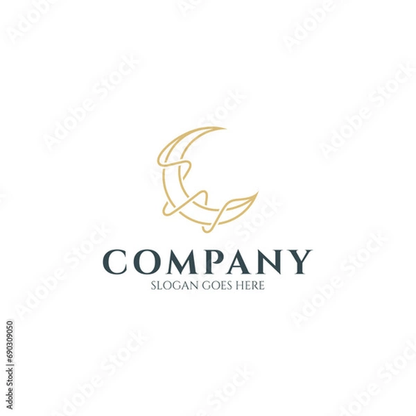 Fototapeta abstract crescent moon logo design line art illustration