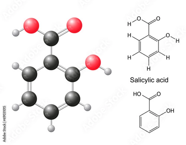 Fototapeta Сhemical formulas and model of salicylic acid molecule