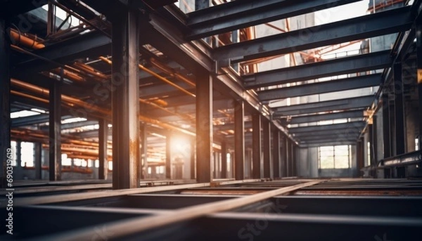 Obraz Empty Warehouse with Steel Beams