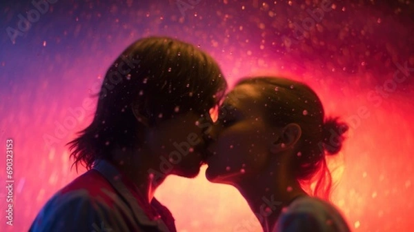 Fototapeta Couple sharing romantic moments under the rain on valentine's day