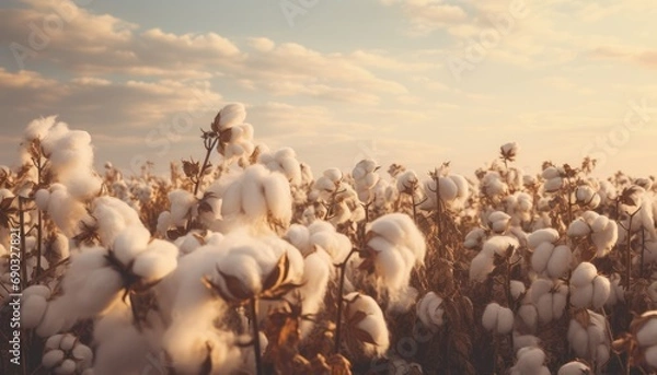 Fototapeta Field of Cotton Plants with a Sky Background