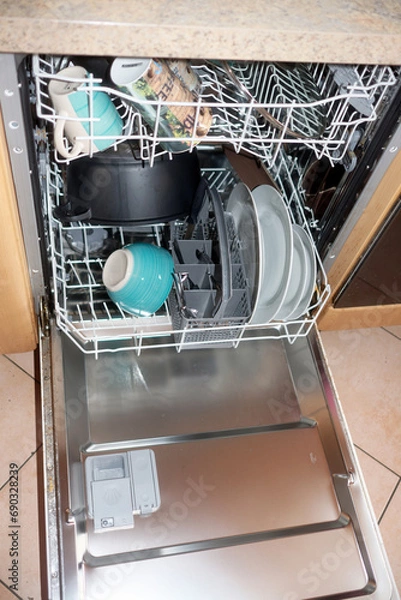Obraz Open dishwasher filled with dishes