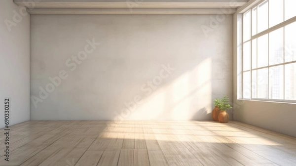 Fototapeta Serene beauty in an empty white minimalist blank room, where simplicity and space create a canvas for boundless imagination and design