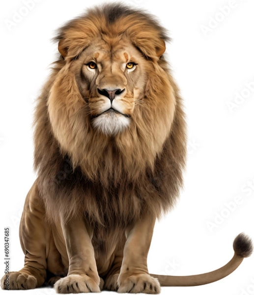 Fototapeta Picture of a sitting lion isolated on transparent background, png