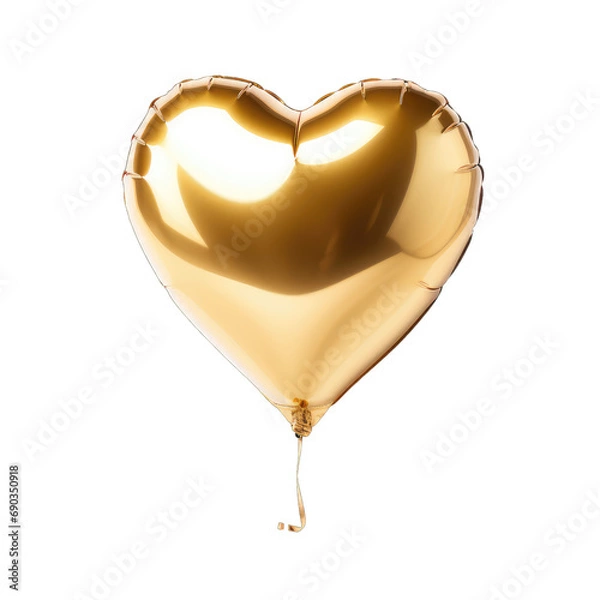 Fototapeta Golden heart shaped balloon isolated on transparent or white background, png