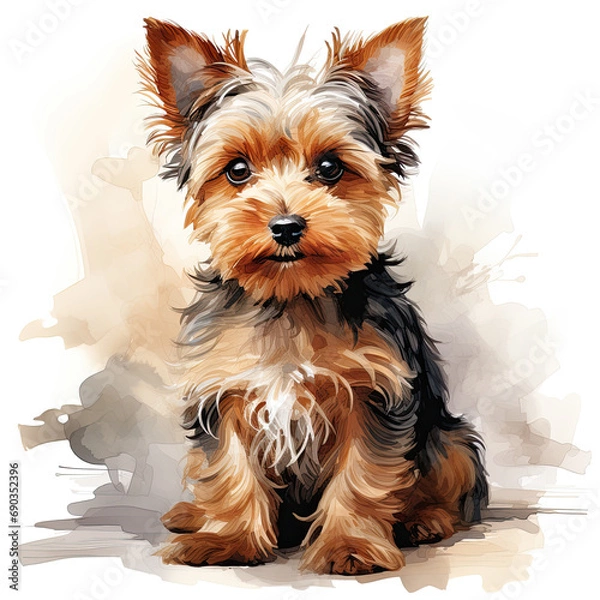 Obraz watercolor Yorkshire Terrier clipart, Generative Ai