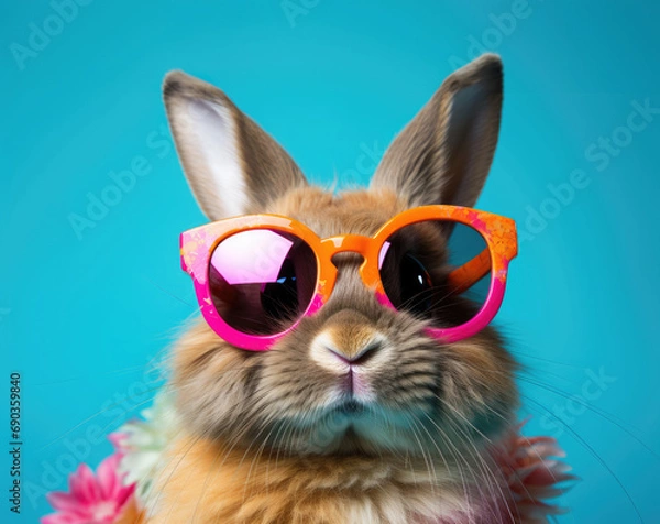 Obraz a bunny wearing sunglasses on a white background