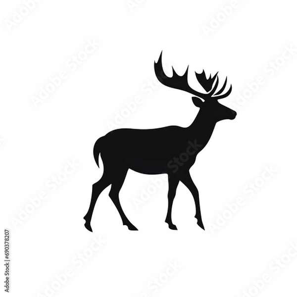 Obraz Reindeer black silhouette isolated on white background.