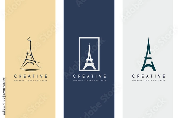 Obraz Simple Luxury Eiffel Tower logo design premium set vector illustration.