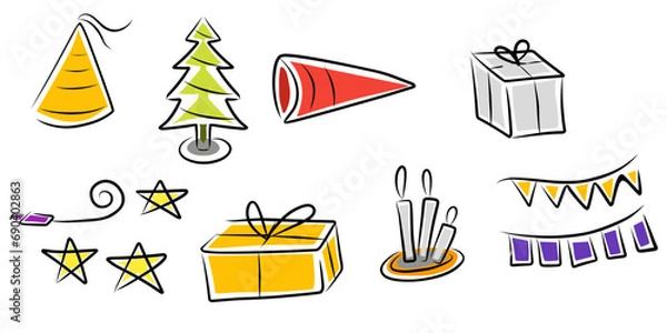 Obraz New Year Hand Drawn Set Collection