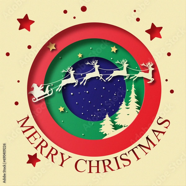 Obraz paper winter composition with santa claus in sleigh