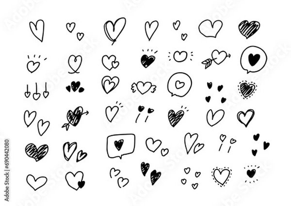 Obraz 手書き　色々なハート　セット