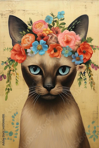 Obraz cat and flowers