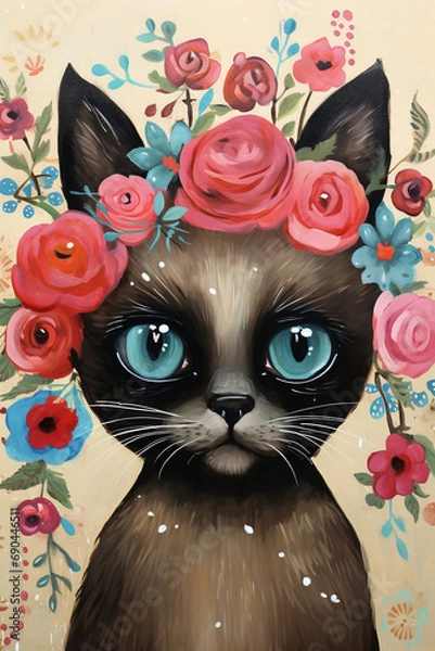 Obraz cat and flowers