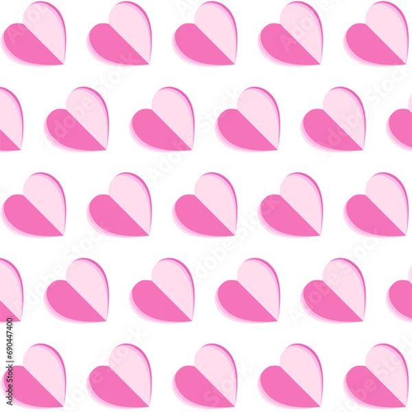 Fototapeta Seamless pattern with pink hearts.Pink heart paper cut repeat pattern isolated on white background.Valentine love symbol background wallpaper vector graphic.