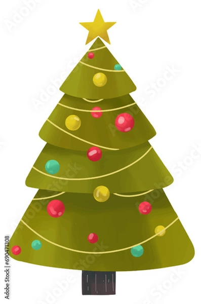Fototapeta Colorful Christmas tree hand drawn  isolated  on white background vector illustration 