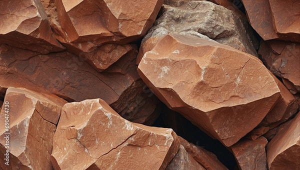 Fototapeta Background image of a rock texture of brown, orange, red and dark black with cracks. rough mountain surface Granite background. Nature. For design,stone wall,stone background.