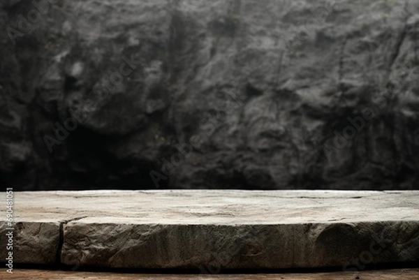 Fototapeta A Concrete Moulding, Showing a Very Old Semi Circle Base with Imprints and Grit to the Surface, For a Product Display with a Natural Stone Blurred Foreground and Background.generative ai.