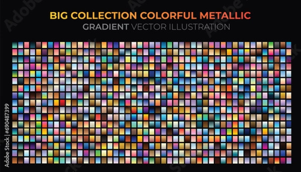 Fototapeta Mega set of gradients. Big collection colorful metallic gradient illustration. Gold, silver, sky, sea, coffee, coral, holographic, azure, bronze and ui gradients collection.