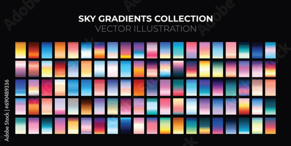 Fototapeta Sky, Sunset, sunrise gradient bundle. Sky backgrounds for nature landscapes. Vector poster or minimal card templates set. Great for web design or as phone wallpapers.
