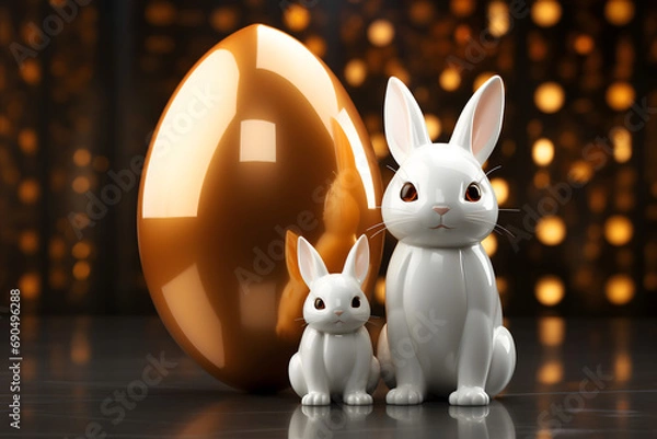 Fototapeta  easter card, easter bunny with eggs, easter eggs and flowers, easter eggs in a basket, easter eggs and flowers on a white background, easter wall paper and background for social media