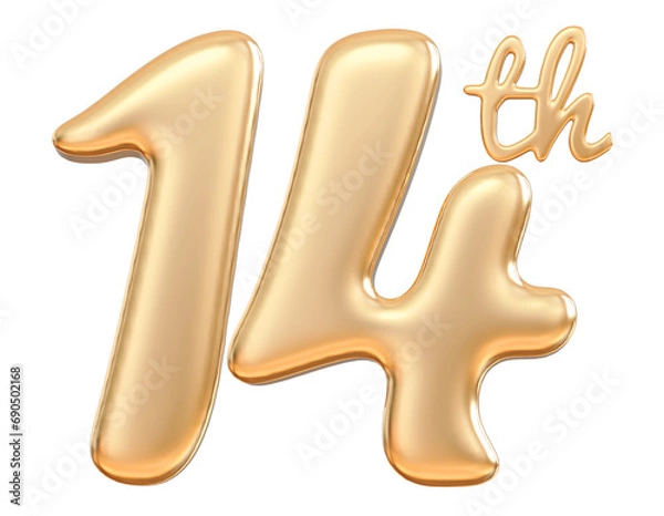Fototapeta Happy anniversary 14th year - 3d render gold