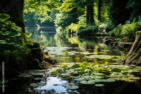 Fototapeta Peaceful Serenity Pond with Lush Greenery