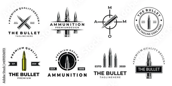 Fototapeta set bullet ammunition vintage logo, icon and symbol, with emblem vector illustration design