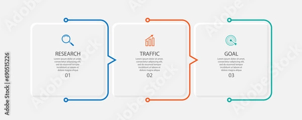 Fototapeta business infographic template 3 options or steps. thin line design with icons, text, number. used for process diagrams, workflow layouts, flowcharts, info graphics, 
and your presentations