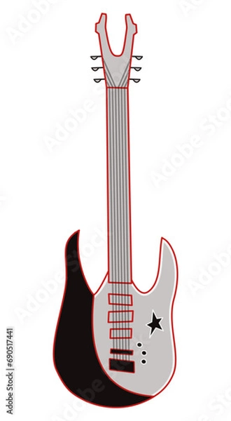 Fototapeta Electric guitar Cartoon style. Outline vector illustration Isolated on a white background