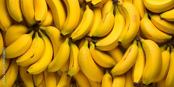 Fototapeta Top view fruit background with fresh yellow bananas