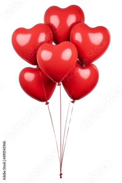 Fototapeta Red party heart shaped balloons with isolated against transparent background. Christmas and happy birthday concept